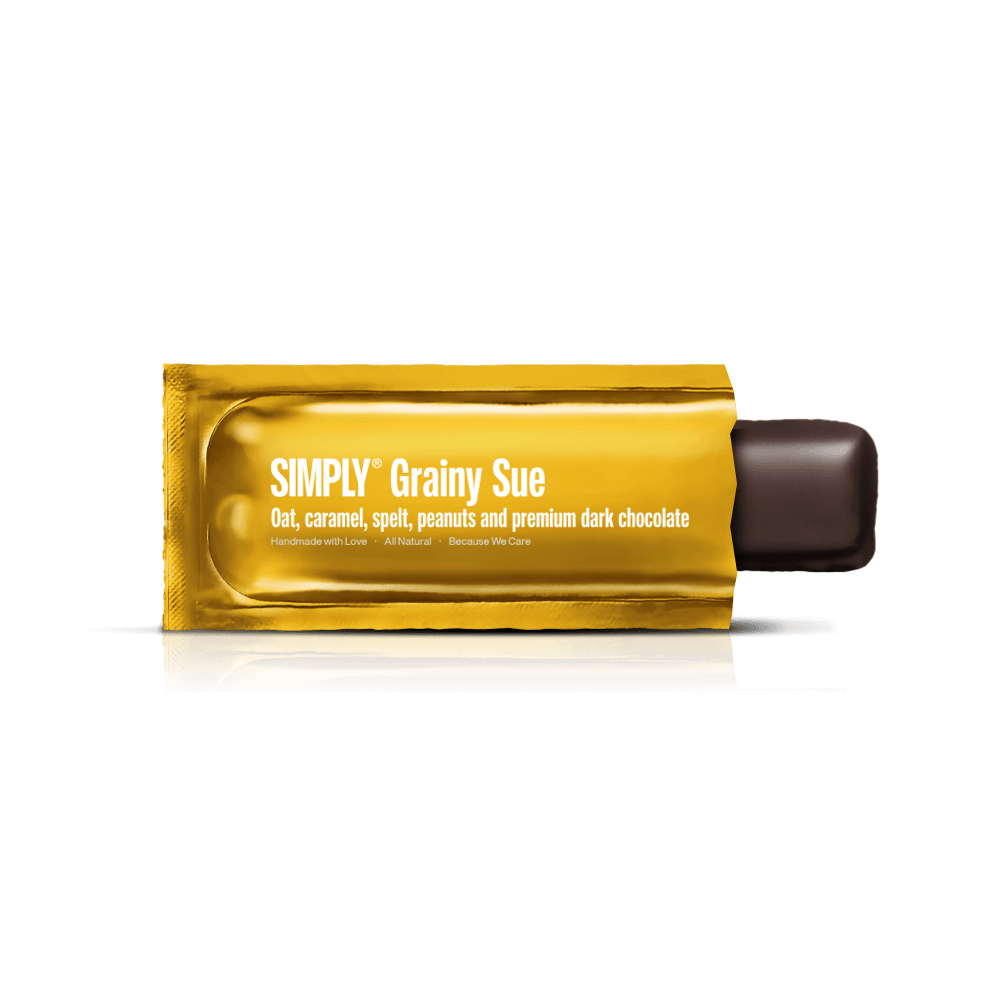 Simply® Grainy Sue | Havre, spelt, peanuts, karamel og premium mørk chokolade - Chocolate Bars - Simply®