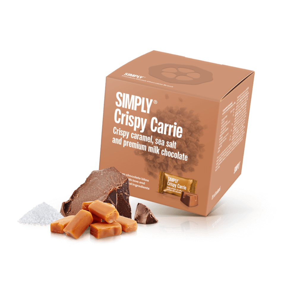 Simply® Crispy Carrie - Gaveæske med 9 bites | Knasende karamel, havsalt og premium mælkechokolade - Single Cubes - Simply®