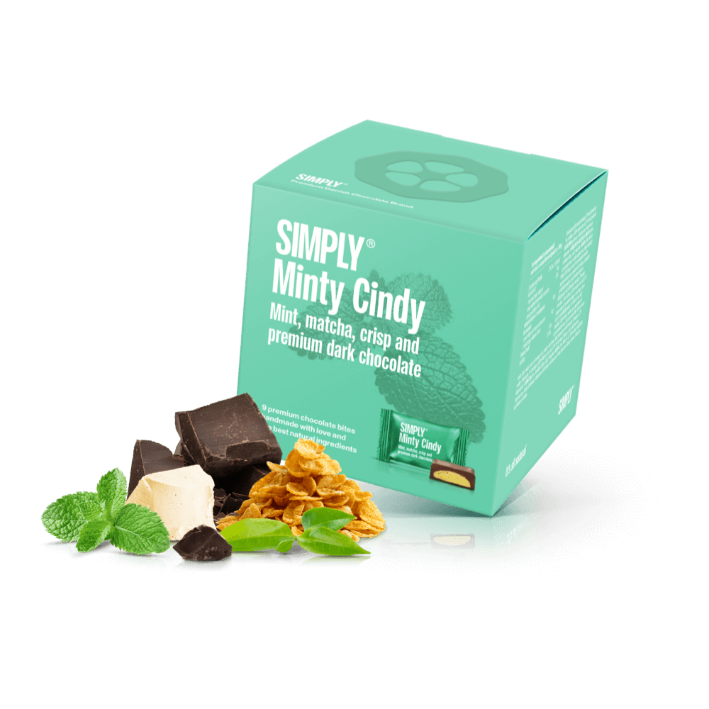 Simply® Minty Cindy - Gaveæske med 9 bites | Mint, matcha the, crisp og premium mørk chokolade - Single Cubes - Simply®