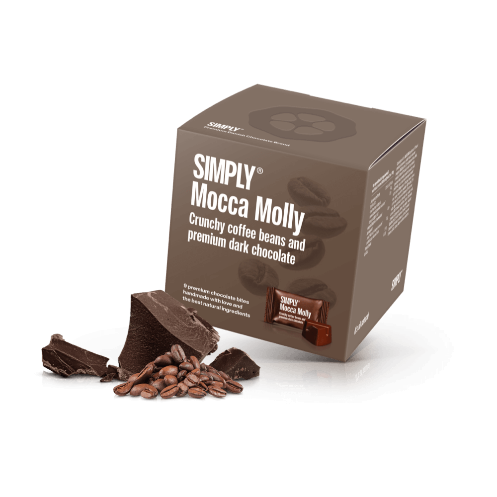 Simply® Mocca Molly - Gaveæske med 9 bites | Crunchy kaffebønner og premium mørk chokolade - Single Cubes - Simply®