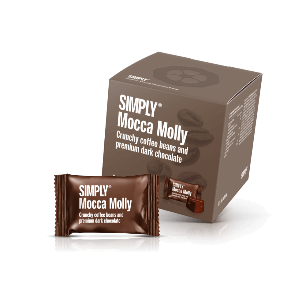 Simply® Mocca Molly - Gaveæske med 9 bites | Crunchy kaffebønner og premium mørk chokolade - Single Cubes - Simply®