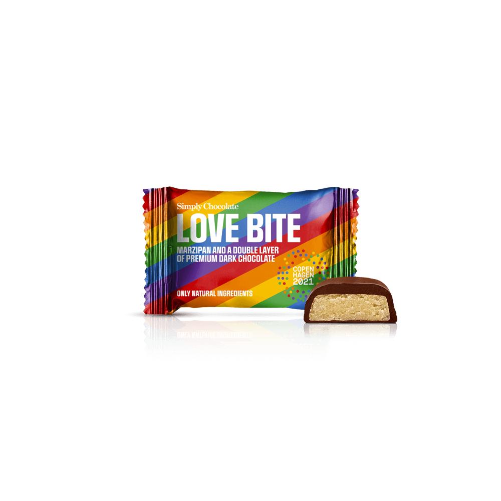 Love Bite - 75 Stück Schachtel | Marzipan und eine doppelte Schicht dunkle Schokolade