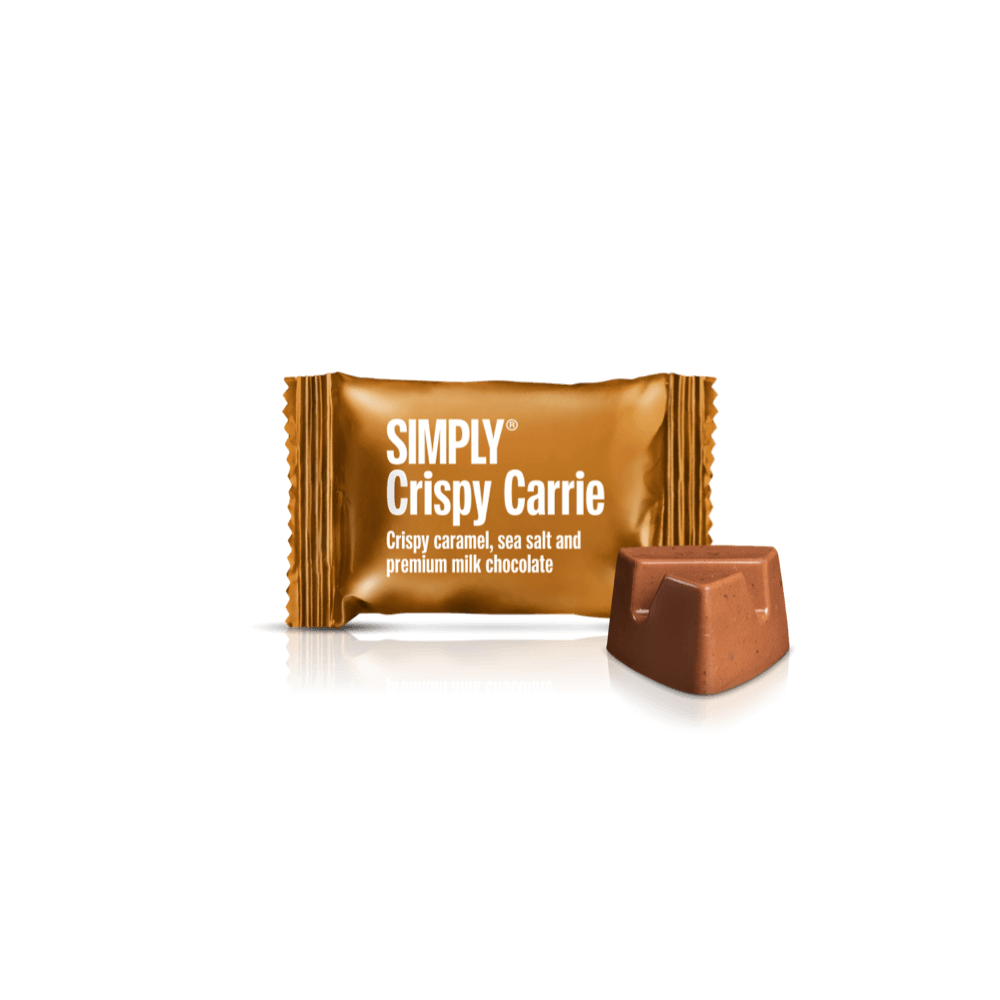 Crispy Carrie - 75 Stück Schachtel | Knusprige Karamellstücke, Flockensalz und Milchschokolade