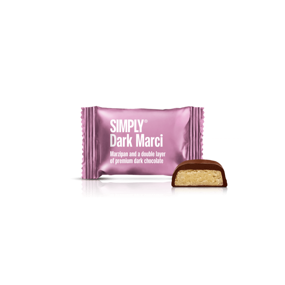 Dark Marci 75 Stück Schachtel | Marzipan und eine doppelte Schicht Dunkelschokolade