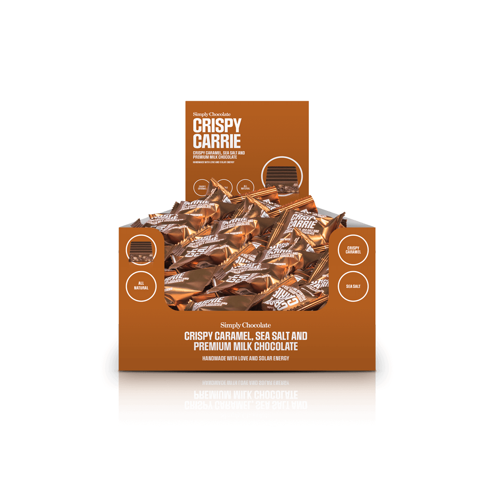 Crispy Carrie - 75 Stück Schachtel | Knusprige Karamellstücke, Flockensalz und Milchschokolade
