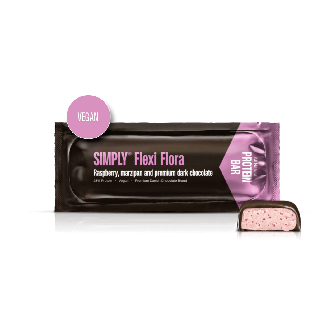 Simply® Flexi Flora Proteinriegel | Himbeere, Marzipan und Premium-Dunkelschokolade