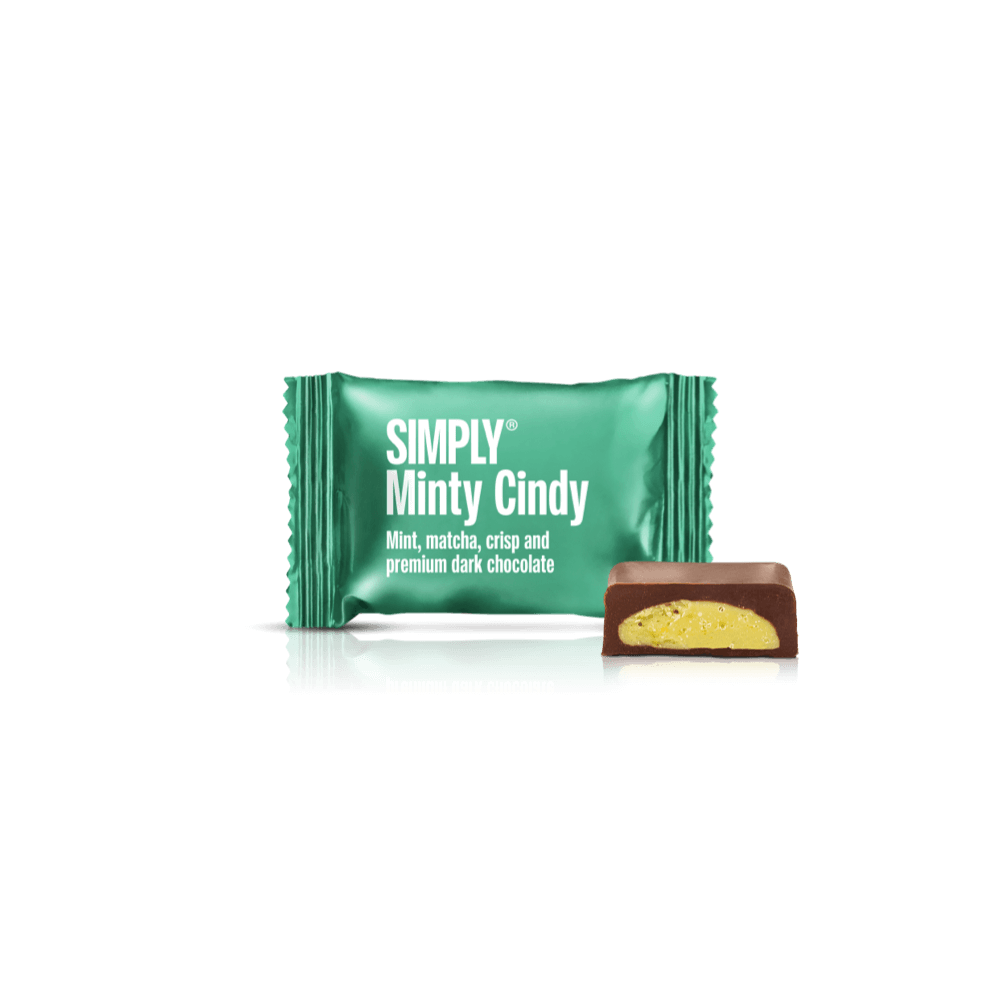 Minty Cindy - 75 Stück Schachtel | Minze, Matcha Tee, Knusper und dunkle Schokolade
