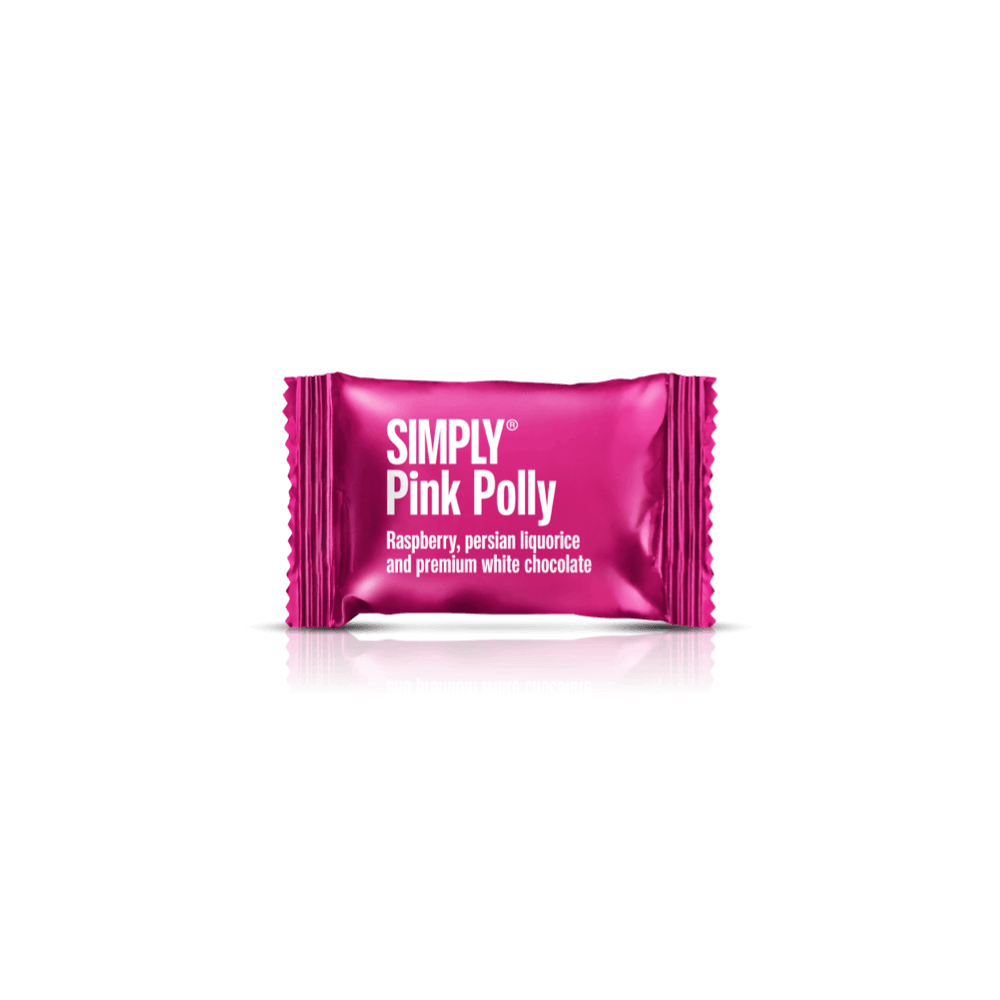 Pink Polly - 75 Stück Schachtel | Himbeeren, persische Lakritz und weiße Schokolade