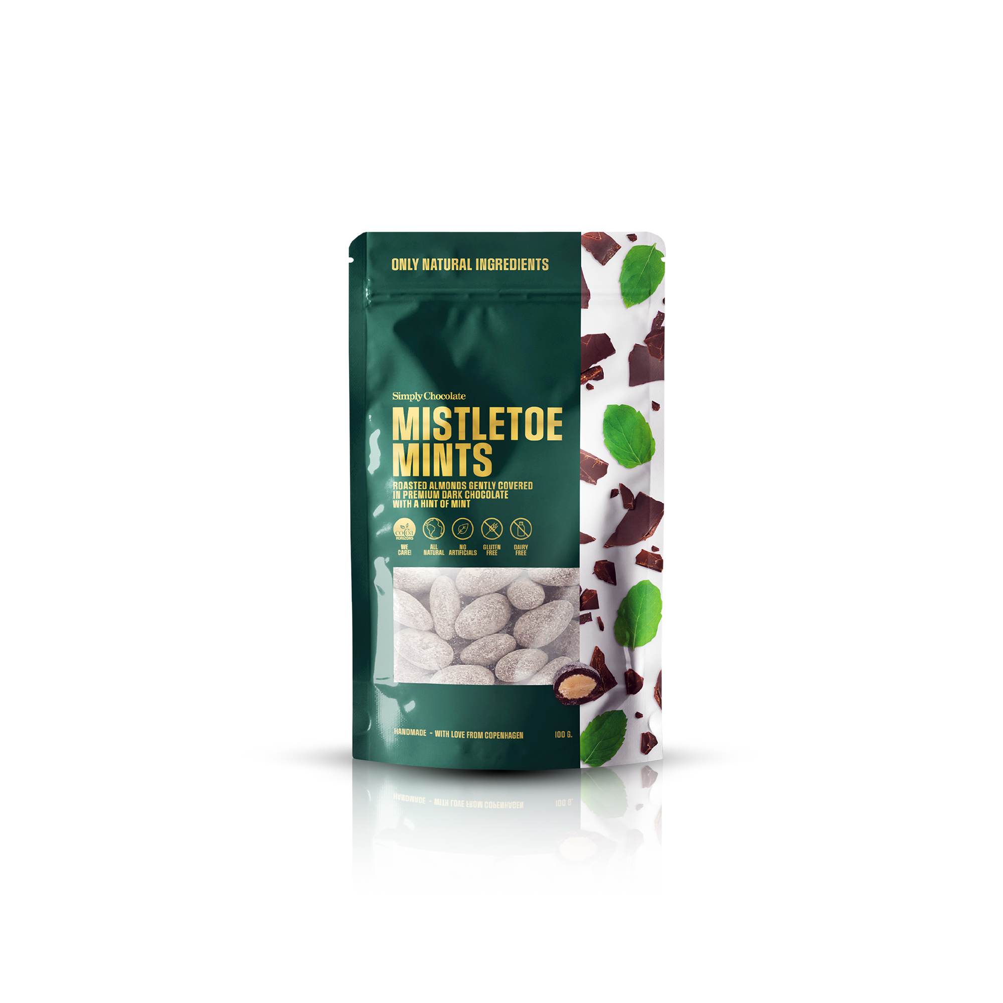 Mistletoe Toe Mints | Roasted mint almonds surrounded by dark premium dark chocolate