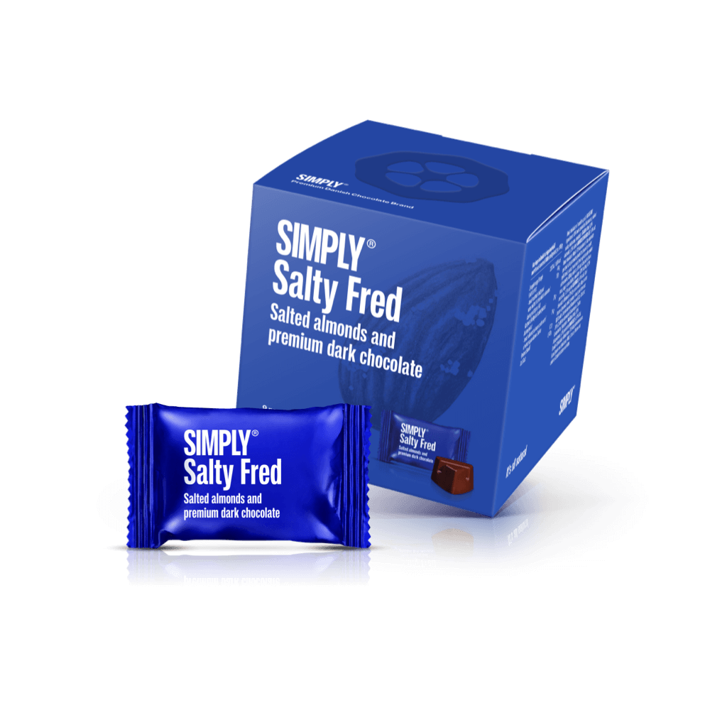 Simply® Salty Fred - Cube mit Bites | Gesalzene, geröstete Mandeln mit dunkler Schokolade