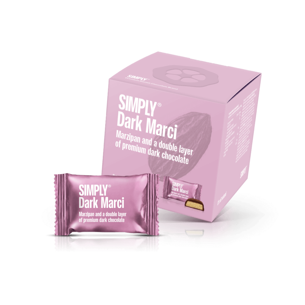 Simply® Dark Marci - Gaveæske med 9 bites | Marcipan og et tykt lag premium mørk chokolade - Single Cubes - Simply®