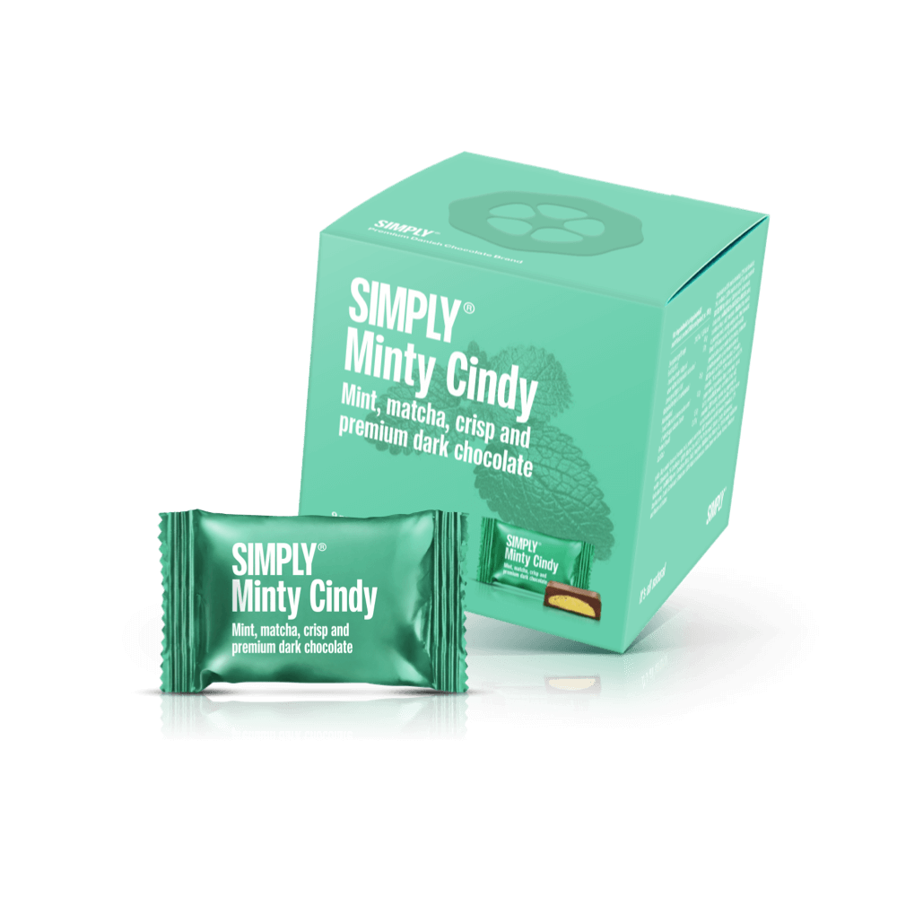 Simply® Minty Cindy - Gaveæske med 9 bites | Mint, matcha the, crisp og premium mørk chokolade - Single Cubes - Simply®